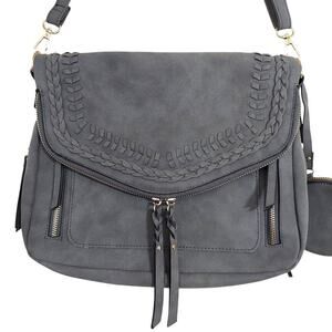 Unbranded Dark Gray Faux Leather Adjustable Strap Shoulder Bag